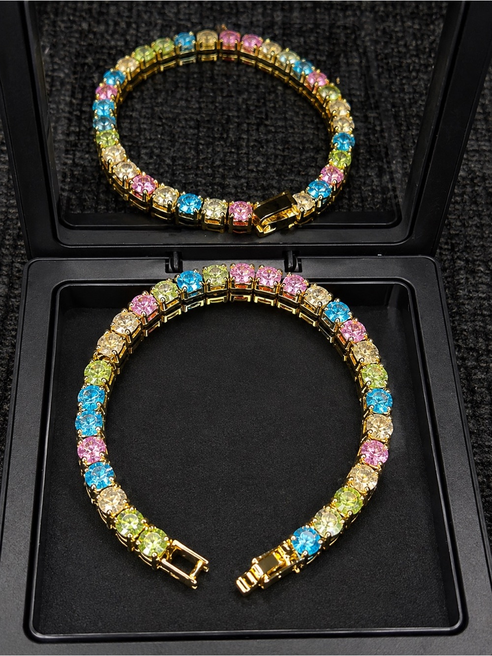 Gold Candy Colored Crystal Tennis Bracelet